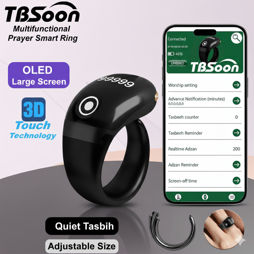 Bague intelligente de Dhikr avec écran OLED – Compteur digital rechargeable image 0
