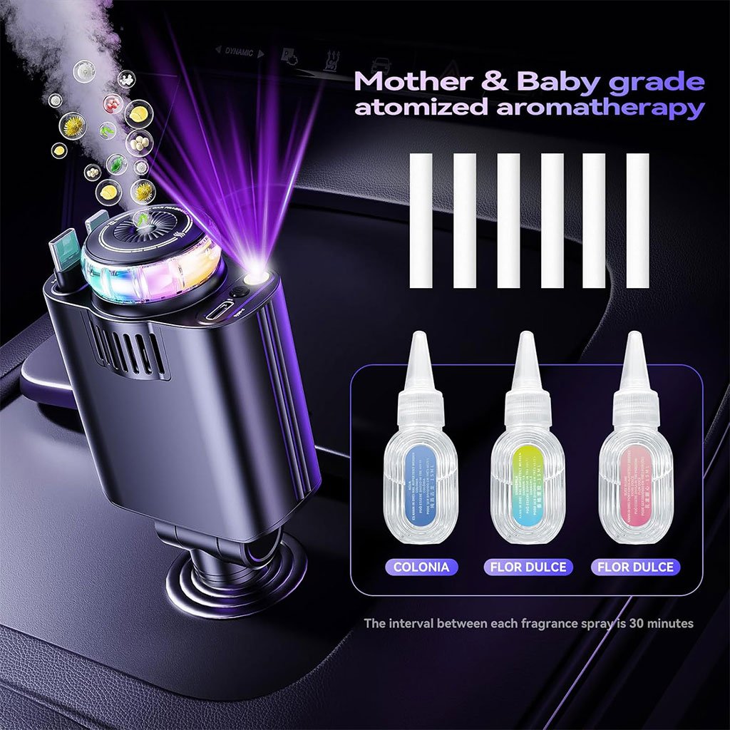 Chargeur de Voiture Rétractable 5 en 1 avec Aromathérapie et Lumière Ambiante image 11