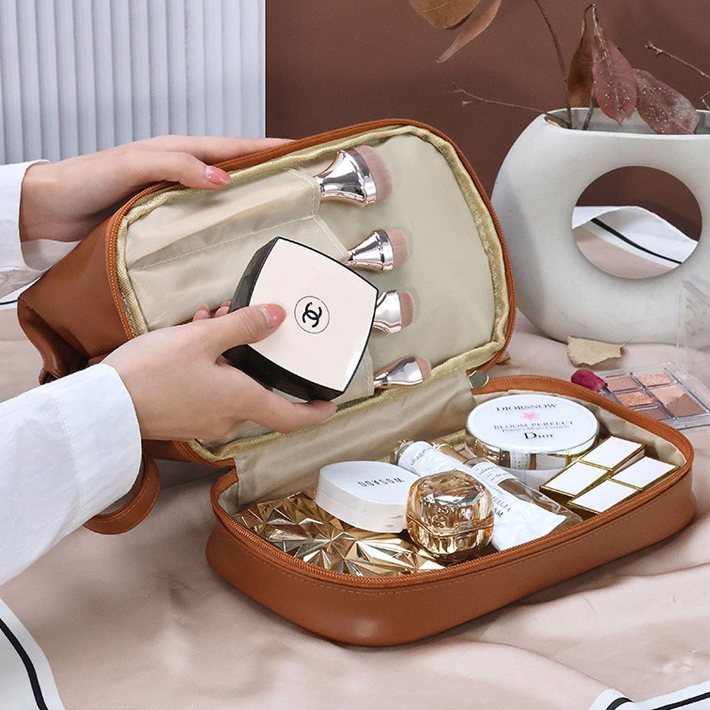 Trousse Maquillage Double Couche Grande Capacité en Cuir PU Imperméable حقيبة مكياج مزدوجة الطبقة بسعة كبيرة من الجلد المقاوم للماء image 6