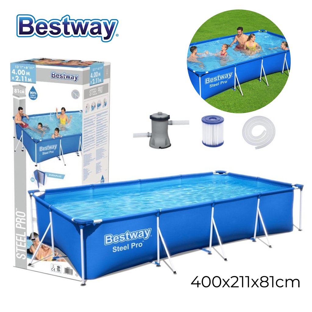 pack piscine rectangulaire Bestway 400 x 211 x 81 cm + pompe + filtre + kit de reparation et autre image 4