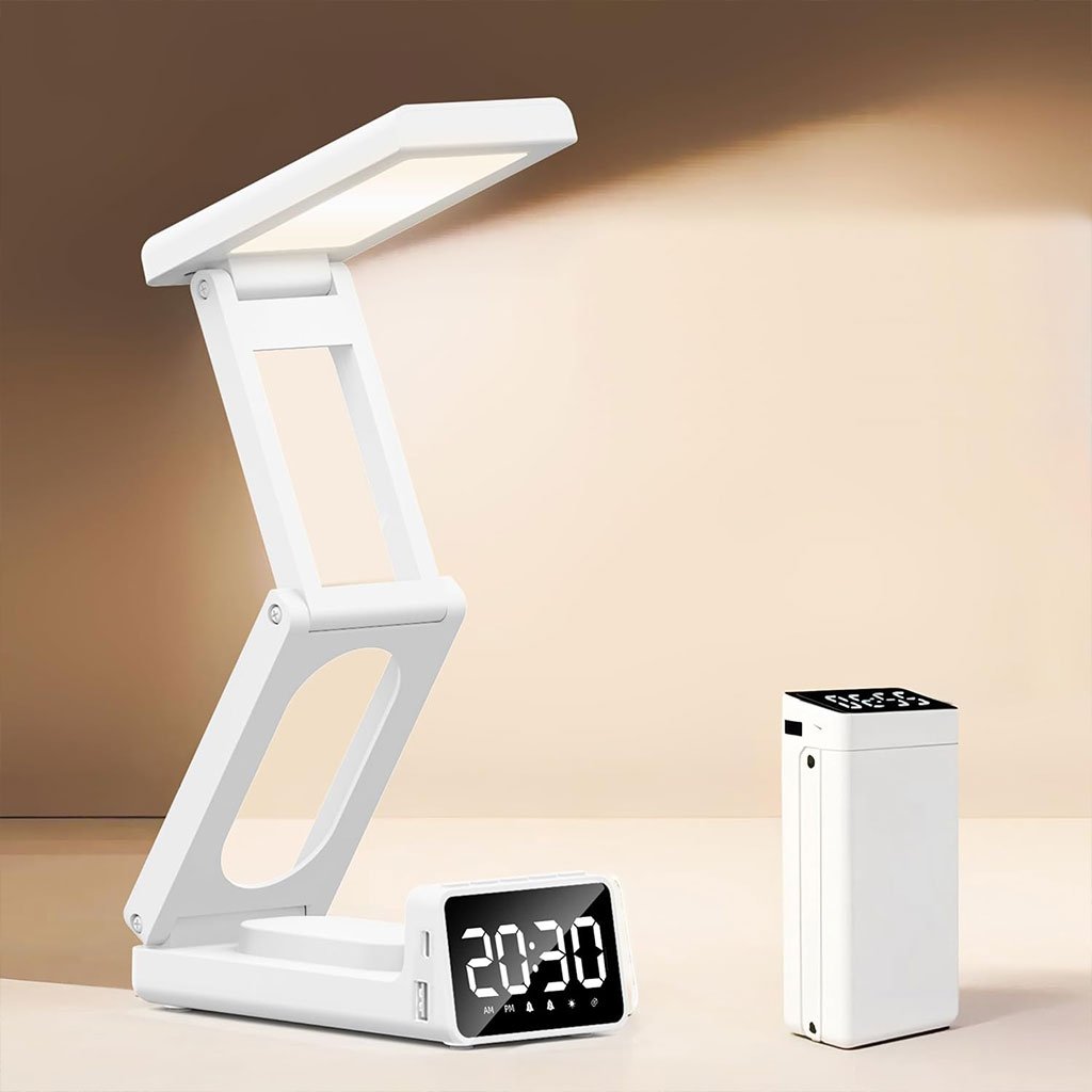 Lampe de bureau rechargeable sans fil avec réveil LED et power bank 10 000 mAh image 0