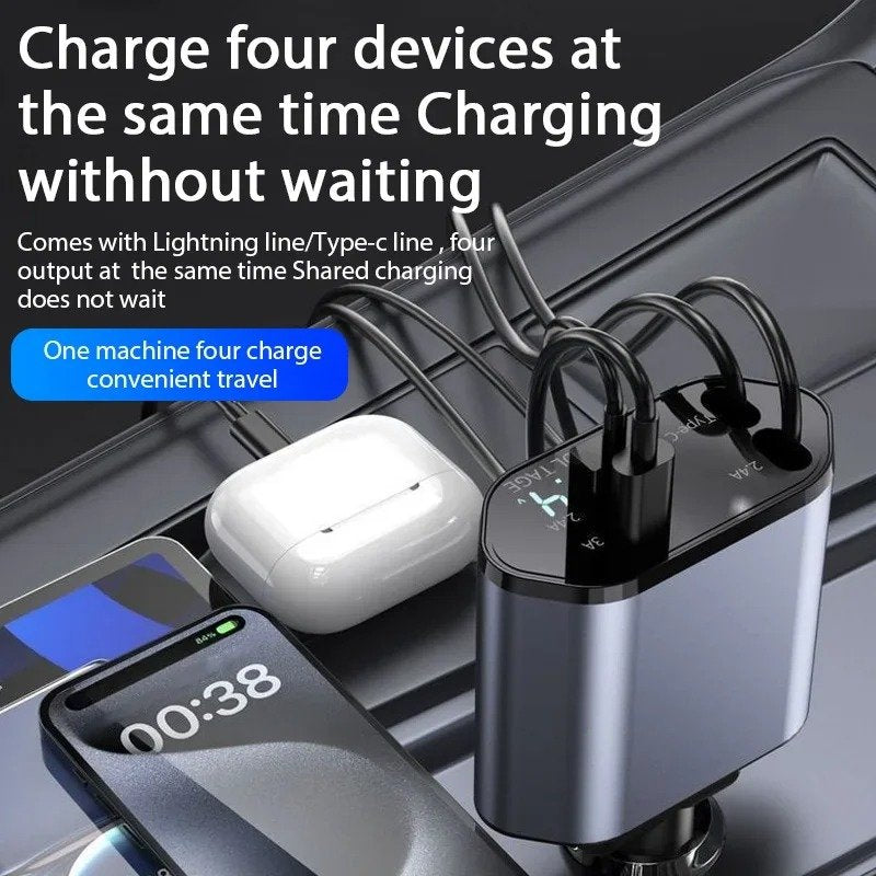 Chargeur Voiture Rétractable 4-en-1 – Câbles Type-C & iOS image 5