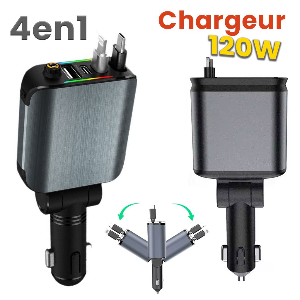 Chargeur de Voiture Rétractable 4 en 1 – Rapide et Ambiance LED image 4