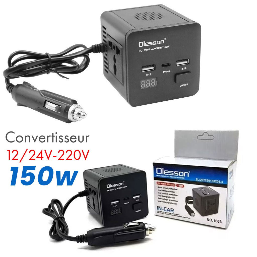 Onduleur Voiture 150W avec USB & Type-C – Multi-Protection 12V image 3