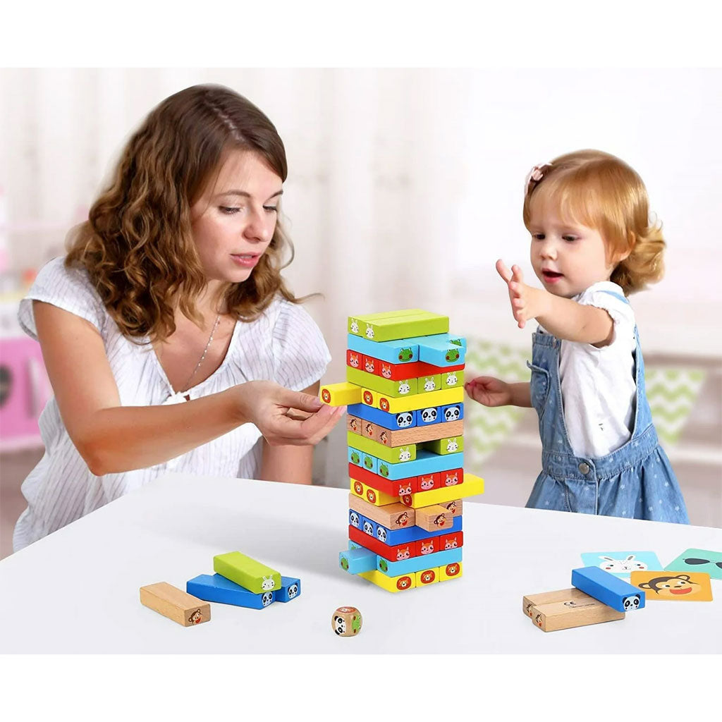Jeu d’Équilibre Cubes Colorés Enfant avec Dé