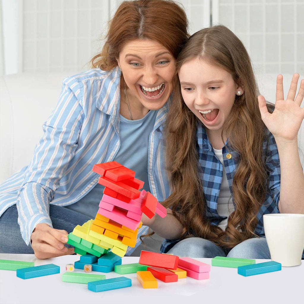 Jeu d’Équilibre Cubes Colorés Enfant avec Dé