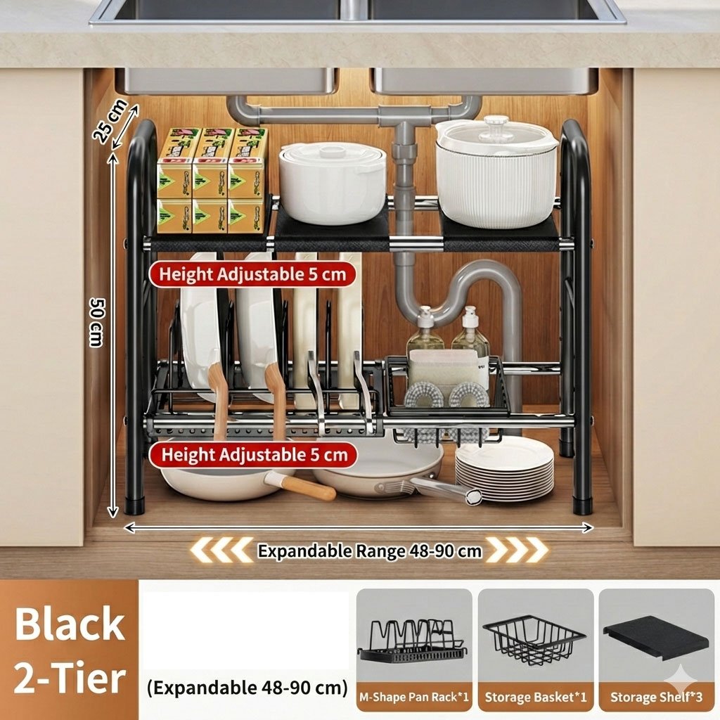Étagère de Rangement Extensible et Ajustable – Organisation Intelligente pour Cuisine et Espace Sous Évier image 1