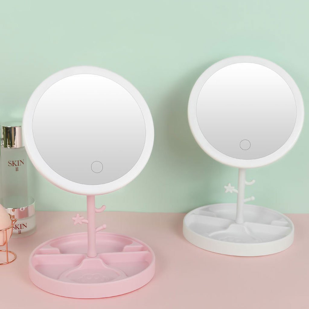 Miroir LED de Maquillage Cœur avec Plateau & Rotation 180° – Rechargeable USB image 1