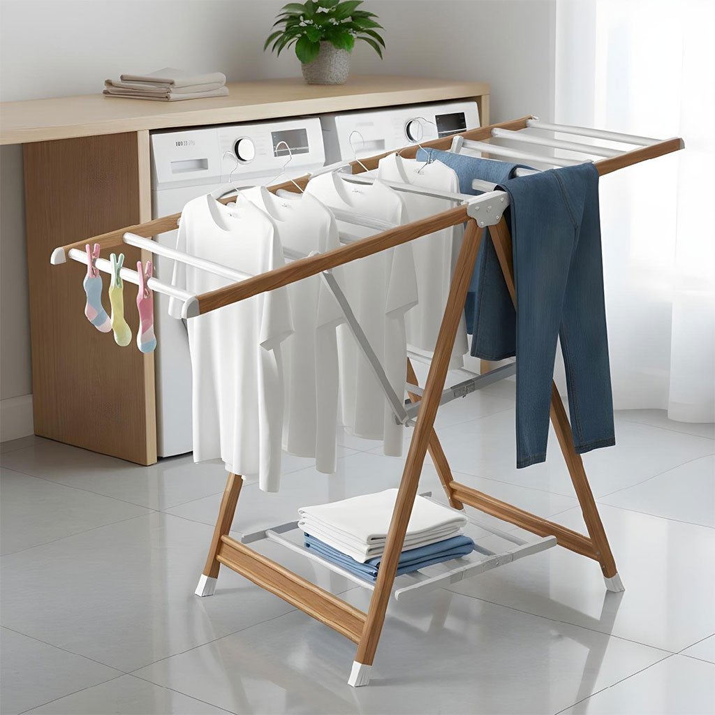 Étendoir à linge pliable en aluminium avec roulettes – Grande capacité image 7