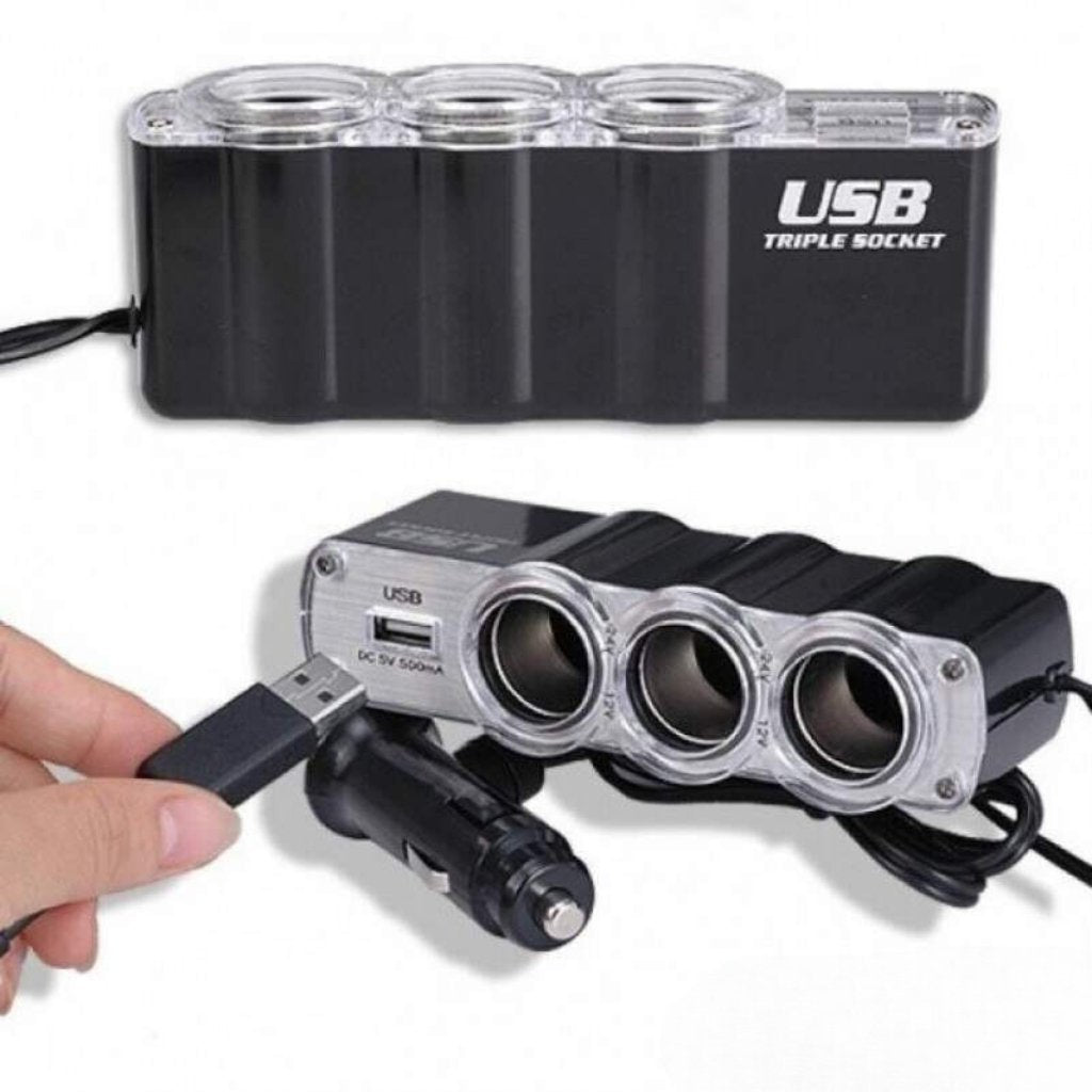Chargeur Allume-Cigare Voiture 3 Prises avec Port USB – WF-0096 image 0