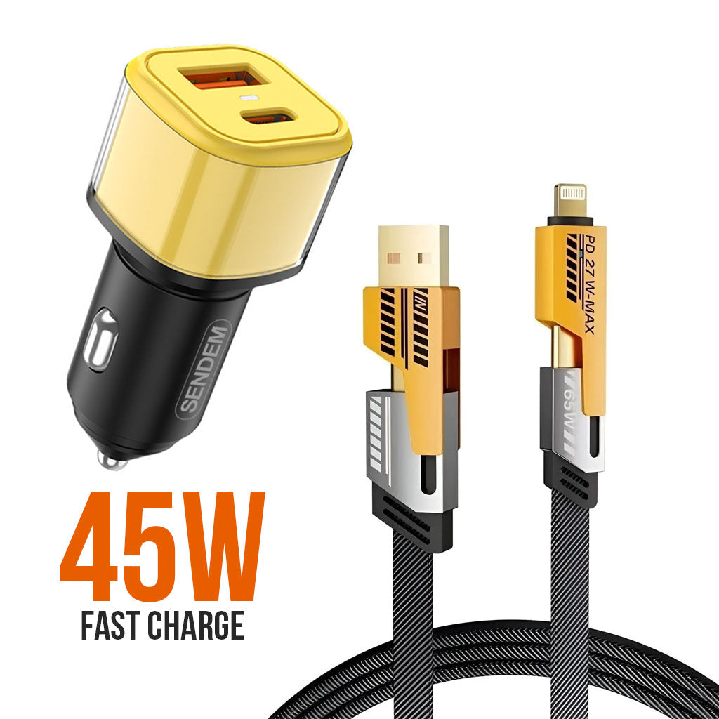 Chargeur de Voiture 45W : Puissance Maximale et Câble 3-en-1