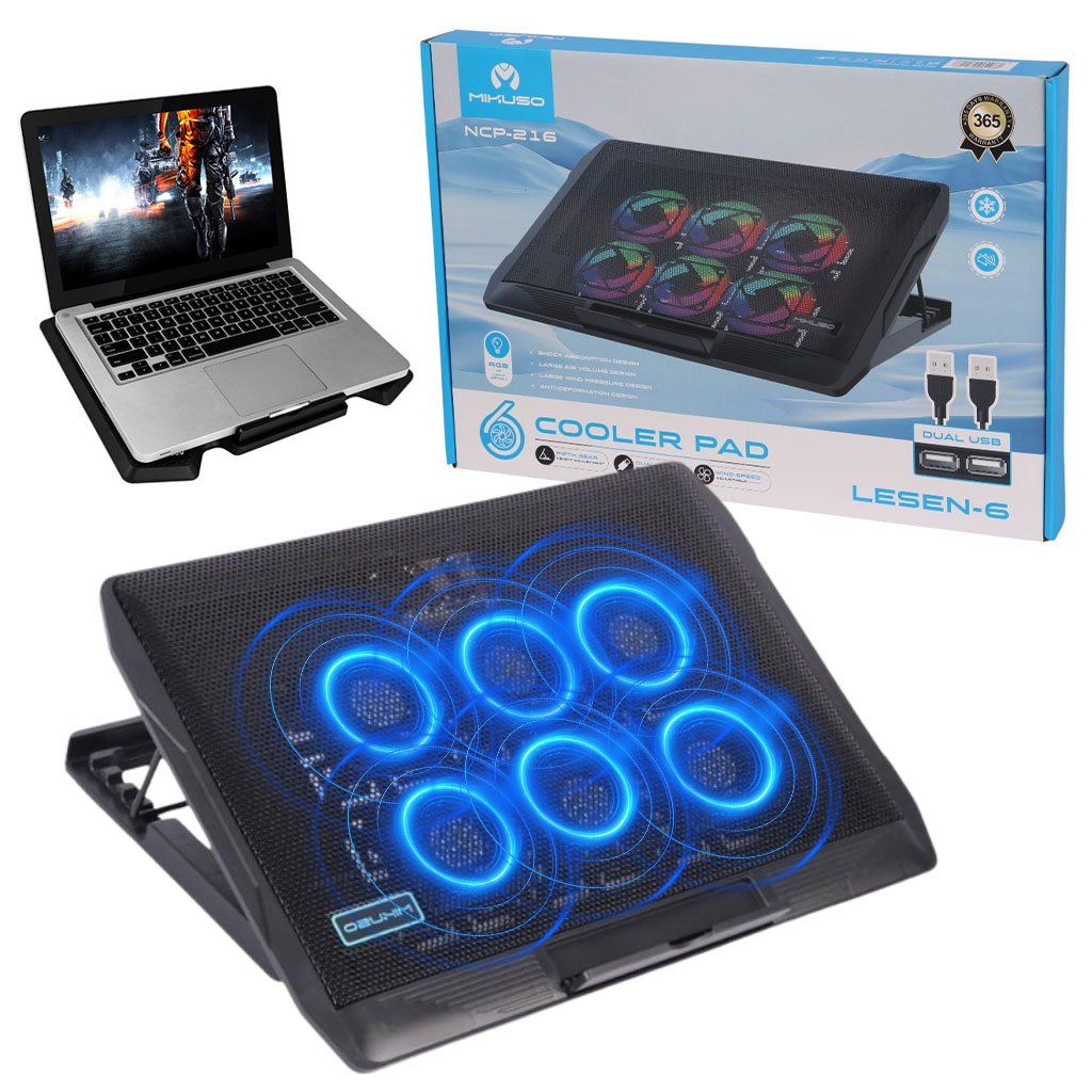 Support Refroidisseur pour PC Portable à 6 Ventilateurs Silencieux avec Éclairage RGB image 0