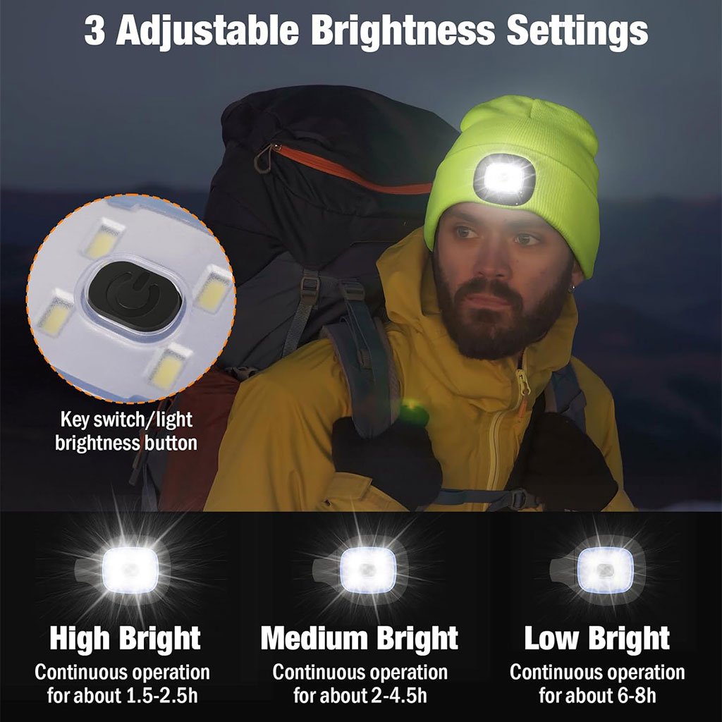 Bonnet LED Gris Rechargeable USB – Unisexe قبعة صوفية رمادية بضوء قابلة لإعادة الشحن image 2