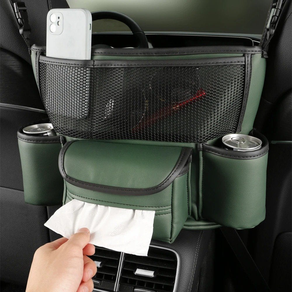 Sac de Rangement en Cuir pour Siège de Voiture – Support Central & Multi-Compartiments image 1