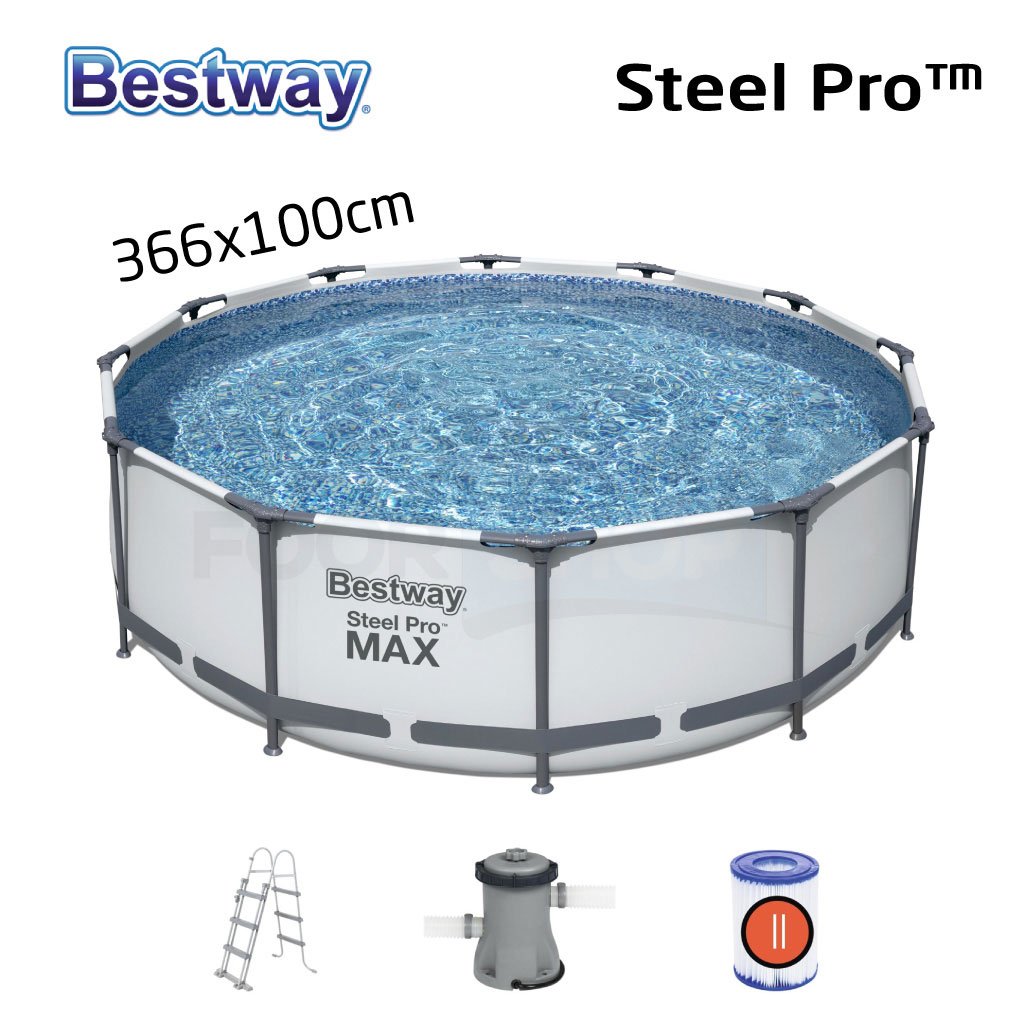 Piscine Tubulaire Bestway Steel Pro Max 366 x 100 cm avec Pompe et Échelle – مسبح عائلي مع مضخة وسُلّم image 0