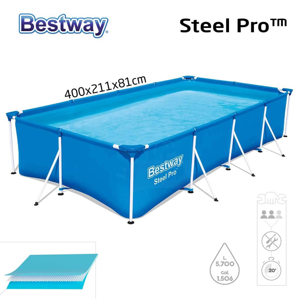 Piscine Tubulaire Rectangulaire Steel Pro 400 x 211 x 81 cm Bestway – مسبح عائلي بإطار قوي وسعة كبيرة image 0