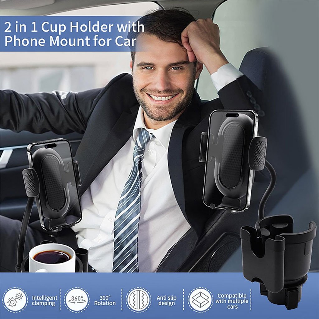 Support Téléphone Voiture avec Porte-Gobelet Intégré – Réglable & Rotatif image 2