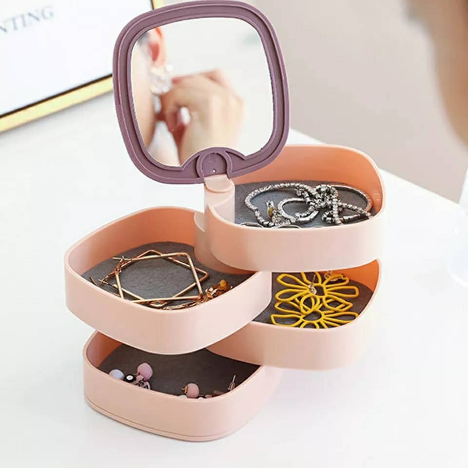Boîte à Bijoux Rotative avec Miroir – Design Moderne et Multifonctionnel image 0