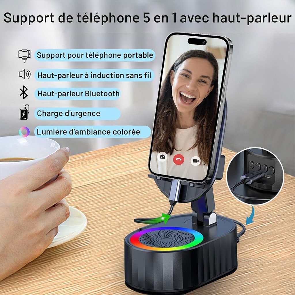 Haut-parleur Bluetooth intelligent à induction avec support et éclairage LED image 1