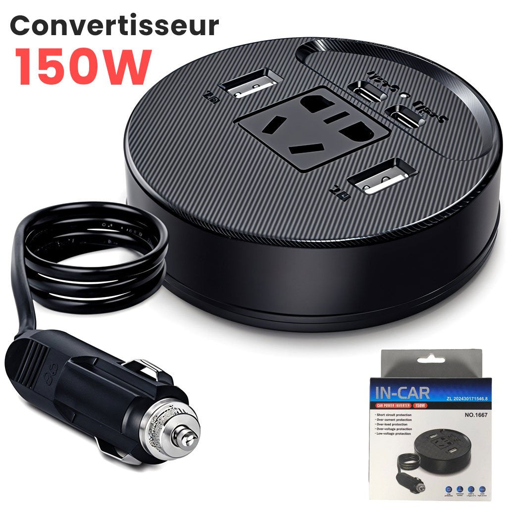 Onduleur Voiture 150W avec 4 Ports USB & Prise Secteur Universelle image 0