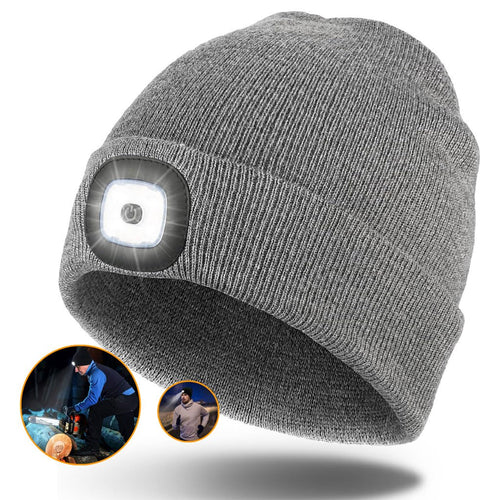 Bonnet LED Gris Rechargeable USB – Unisexe قبعة صوفية رمادية بضوء قابلة لإعادة الشحن image 0