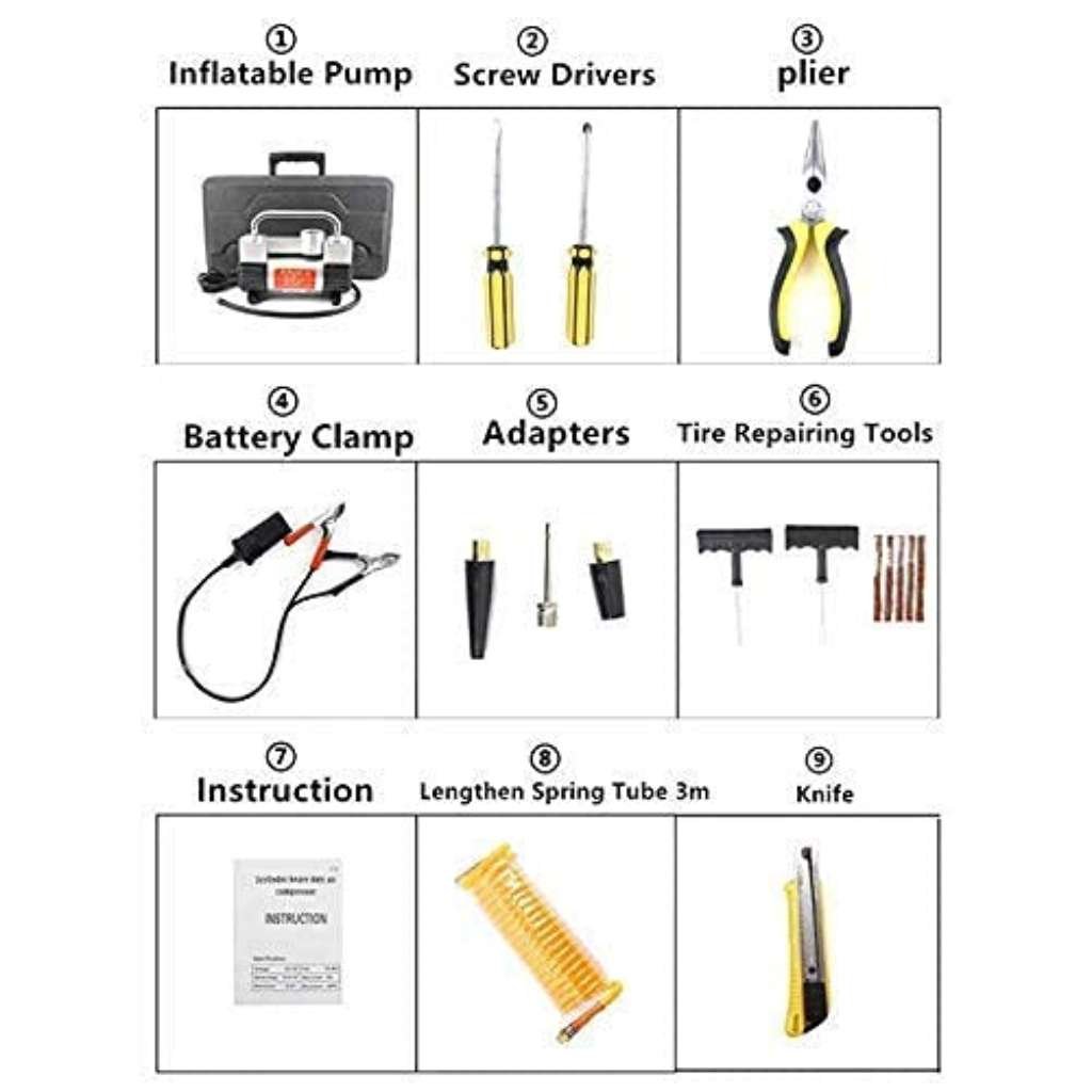 Compresseur Voiture Double Cylindre 12V avec Kit de Réparation – Jusqu'à 150 PSI image 2