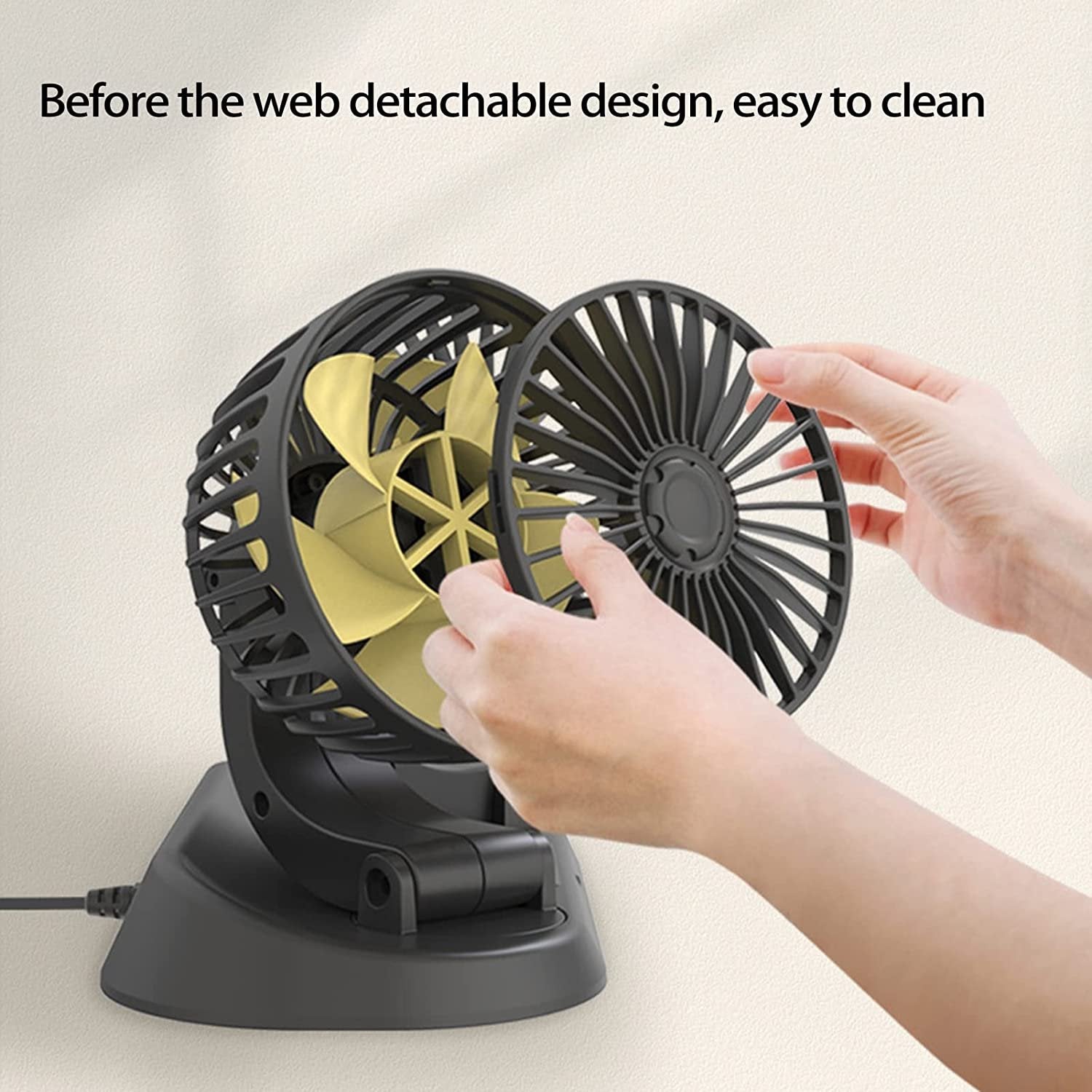 Ventilateur Double Tête Voiture USB – 360° Rotatif & 3 Vitesses image 1