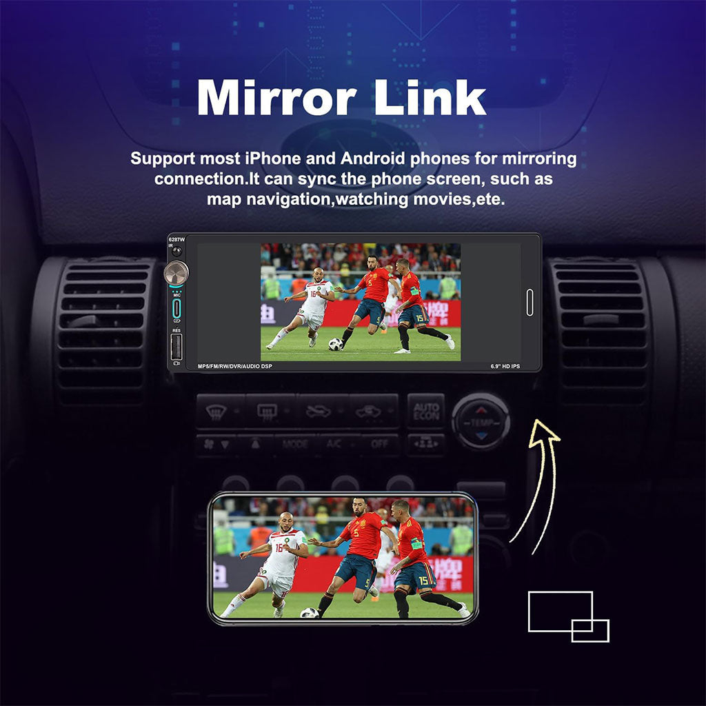 Autoradio 1-DIN Écran 6.9" : CarPlay & Android Auto Sans Fil