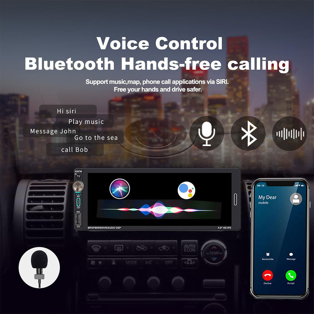 Autoradio 1-DIN Écran 6.9" : CarPlay & Android Auto Sans Fil