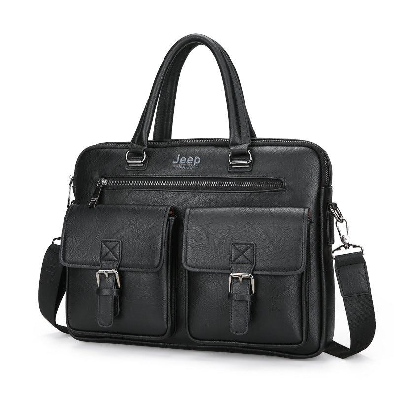 Sacoche de Bureau en Cuir PU Premium Jeep Noir pour Ordinateur 15.6 Pouces