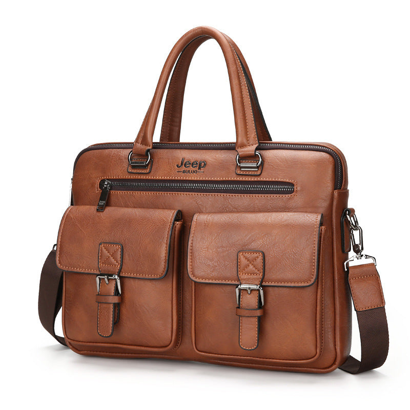 Sacoche de Travail Jeep en Cuir Premium Marron pour Ordinateur Portable 15.6 Pouces