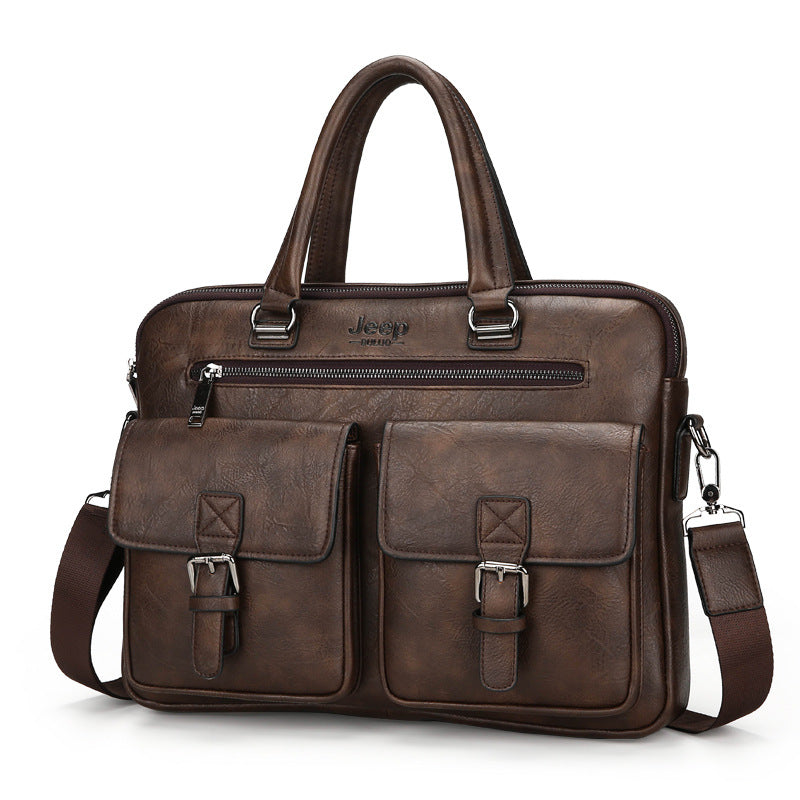 Sacoche de Bureau Professionnelle Jeep Marron Foncé en Cuir PU pour Ordinateur 15.6"