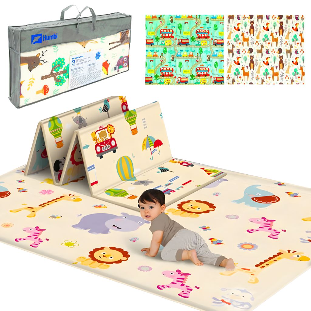 Tapis de Jeu Éducatif Pliable Humbi pour Bébé XPE Imperméable Double Face